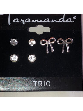 Taramanda Trio Silver Tone Dainty Stud Bow Earrings Set
